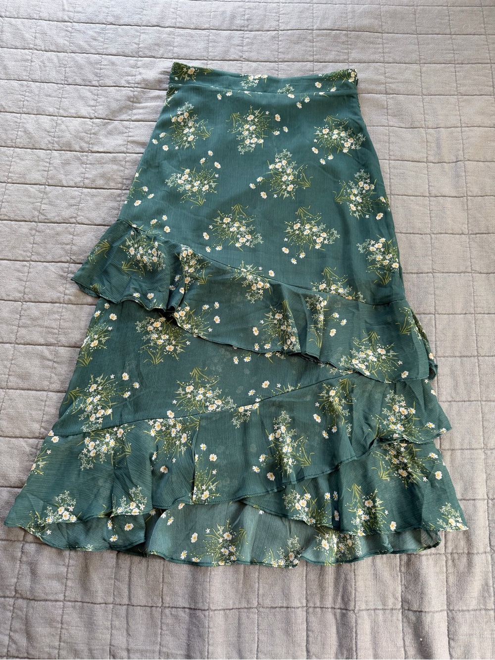 Green Floral Ruffle Maxi Skirt